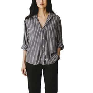 Grayson The Hero Cotton Striped Blouse Button Up Blue Small